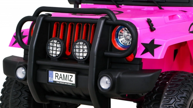 Terénní auto Monster 4x4 jeep pro děti Růžová + Dálkové ovládání + Nastavení sedadla + Pomalý start + MP3 LED + Nosič zavazadel + Batoh