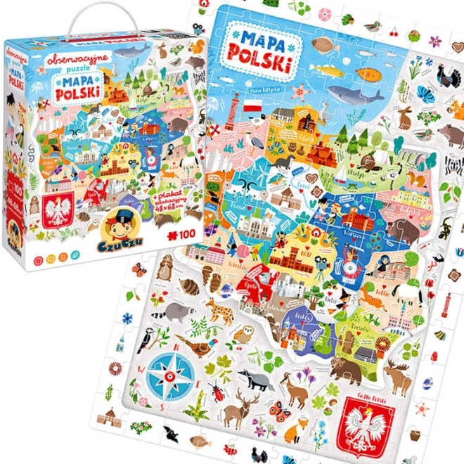 Pozorovací puzzle - Mapa Polska 100 prvků