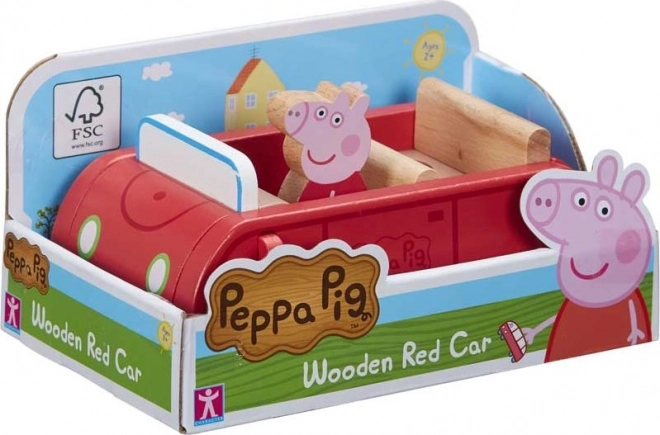 Dřevěné auto Prasátko Peppa pig + figurka