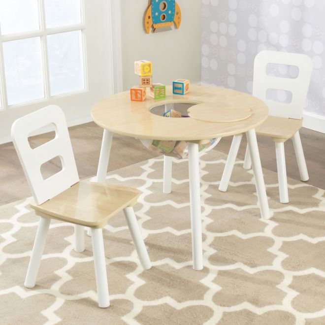 KidKraft Set stůl a 2 židle přírodní a bílá
