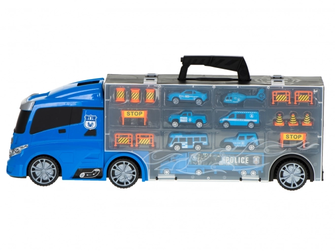 Nákladní auto s policejními auty