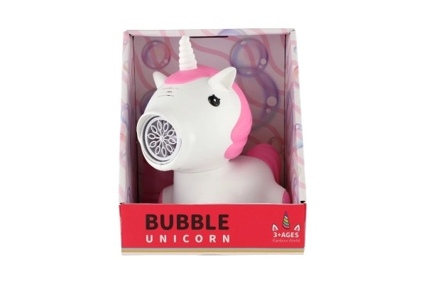 Bublifuk jednorožec s náplní plast 16x11cm na baterie v krabičce 13x14x13cm
