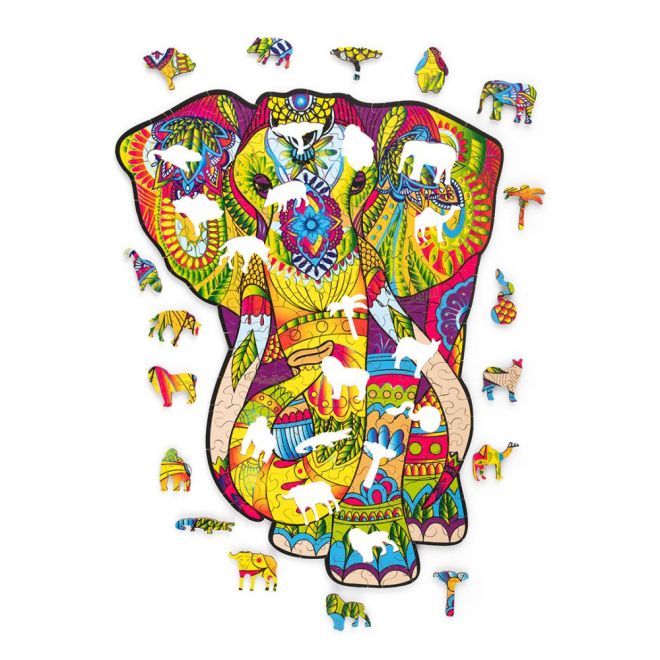 Dřevěné barevné puzzle se slony