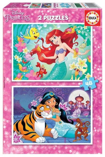 EDUCA Puzzle Disney princezny: Ariel a Jasmína 2x48 dílků