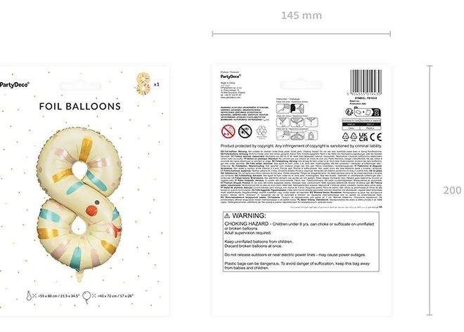 Fóliový narozeninový balónek číslo 8 - Had 55 x 88 cm