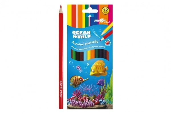 Pastelky barevné dřevo Ocean World trojhranné 12 ks v krabičce 9x20,5x1cm 12ks v krabici