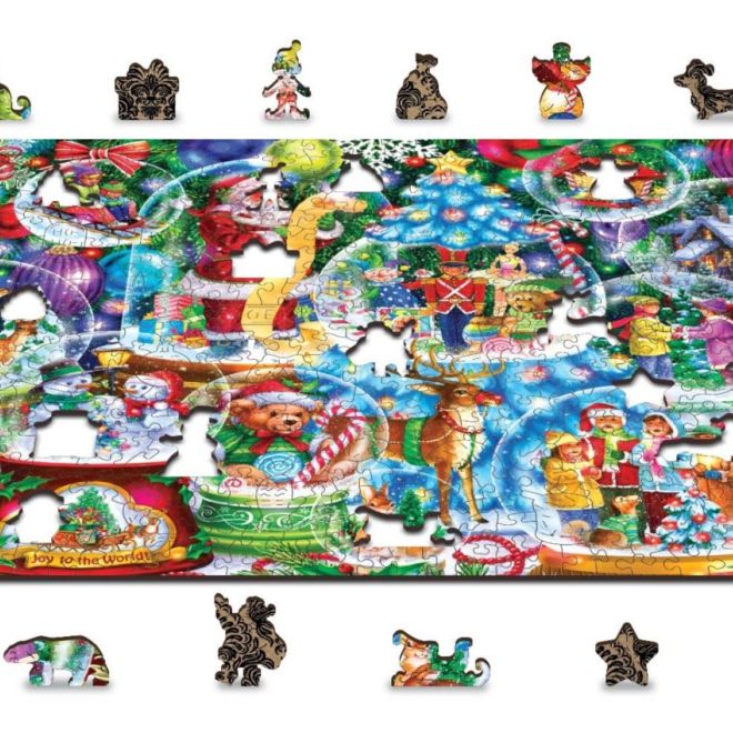 Wooden City Dřevěné puzzle Vánoční sněžítka 2v1, 505 dílků EKO