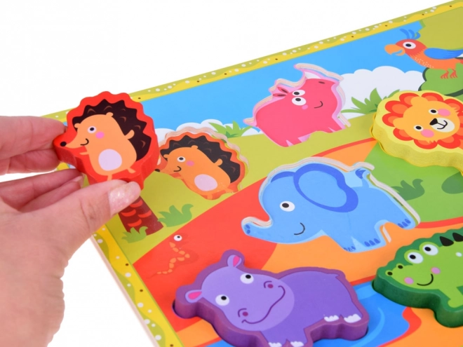 Dřevěné puzzle safari zvířata 7ele match shapes ZA5256