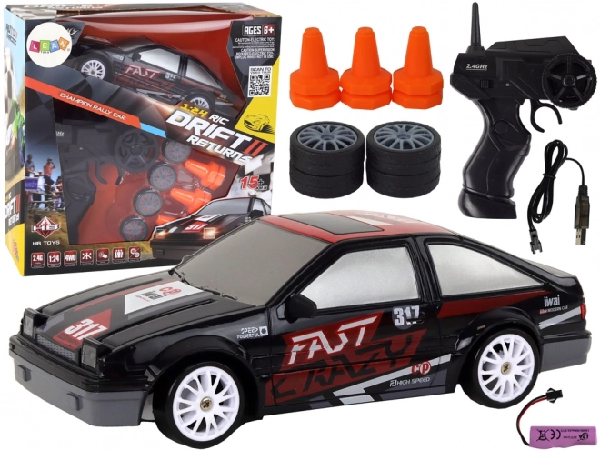 Dálkově ovládané sportovní auto R/C 1:24 černá vyměnitelná kola