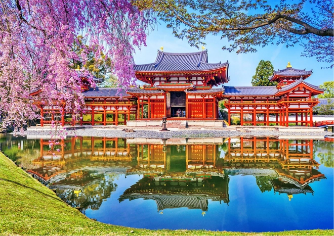 WOODEN CITY Dřevěné puzzle Chrám Byodo-in, Kjóto, Japonsko 2v1, 505 dílků EKO