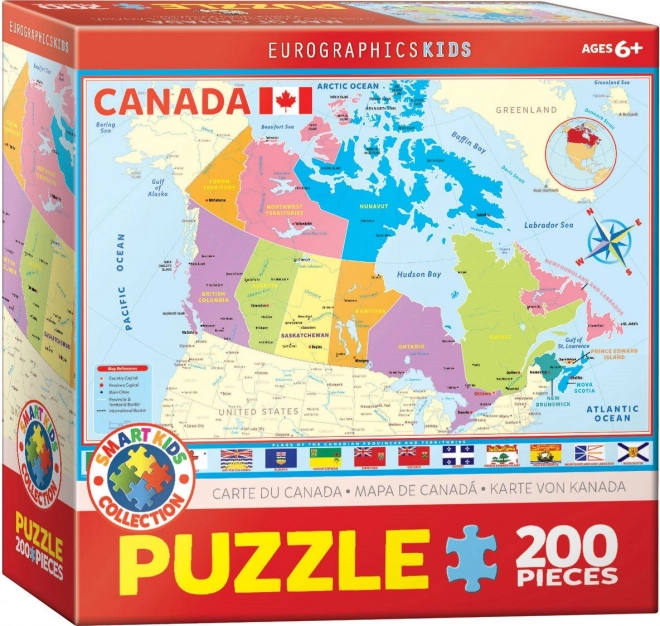 EUROGRAPHICS Puzzle Mapa Kanady 200 dílků