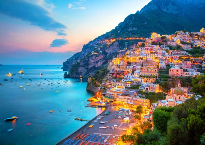 Užijte si Puzzle Positano za soumraku, Itálie