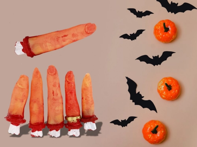 Falešné useknuté prsty halloweenská dekorace 5 gumových prošitých prstů