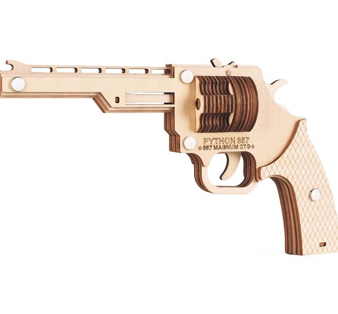 Woodcraft Dřevěné 3D puzzle Zbraň na gumičky Revolver