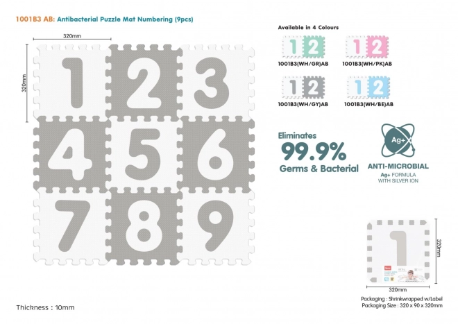 Antibakteriální podložka Puzzle Numbers Grey