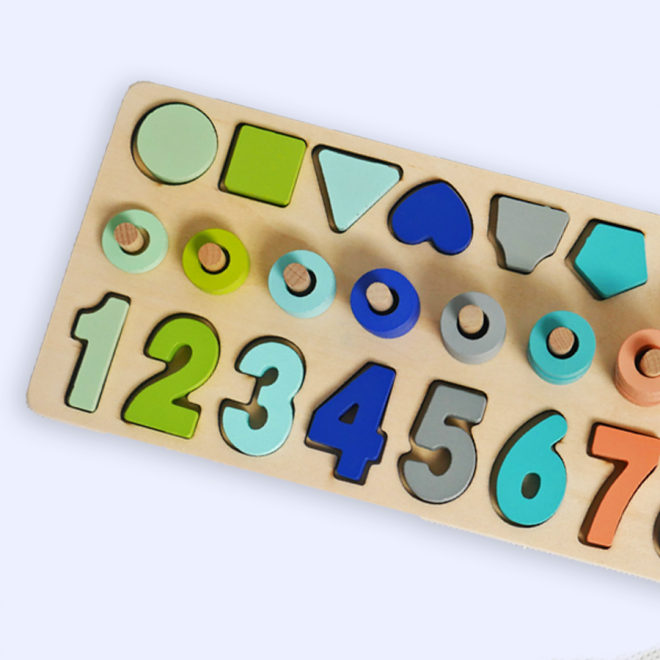Dřevěné pastelová vkládačka čísel a tvarů