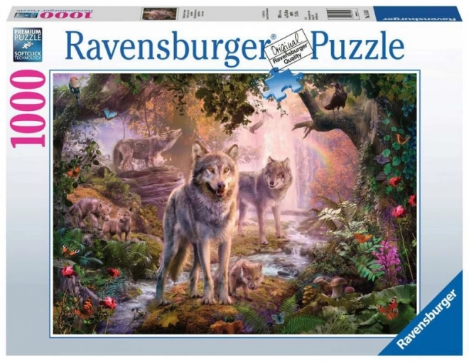 Puzzle 1000 dílků Rodina vlků v létě