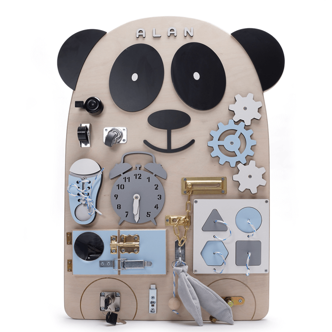 Dřevěná senzorická deska Alan - panda