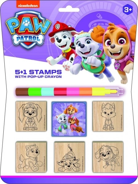 Razítka 5+1 s poduškou dřevěná 5x5cm s voskovkou Tlapková patrola/Paw Patrol na kartě