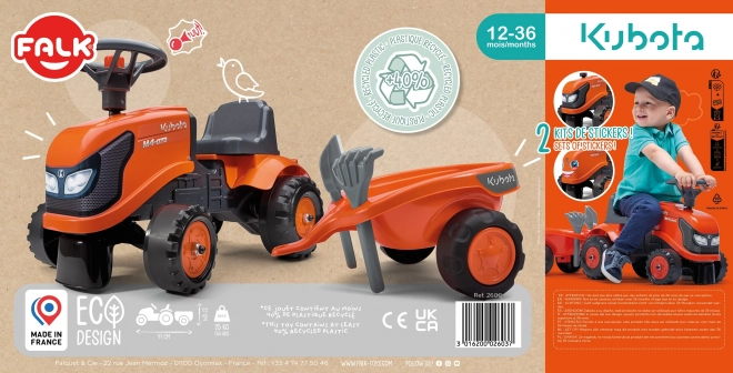 FALK 260C Baby Kubota ride-on traktor s přívěsem, hrable a lopata