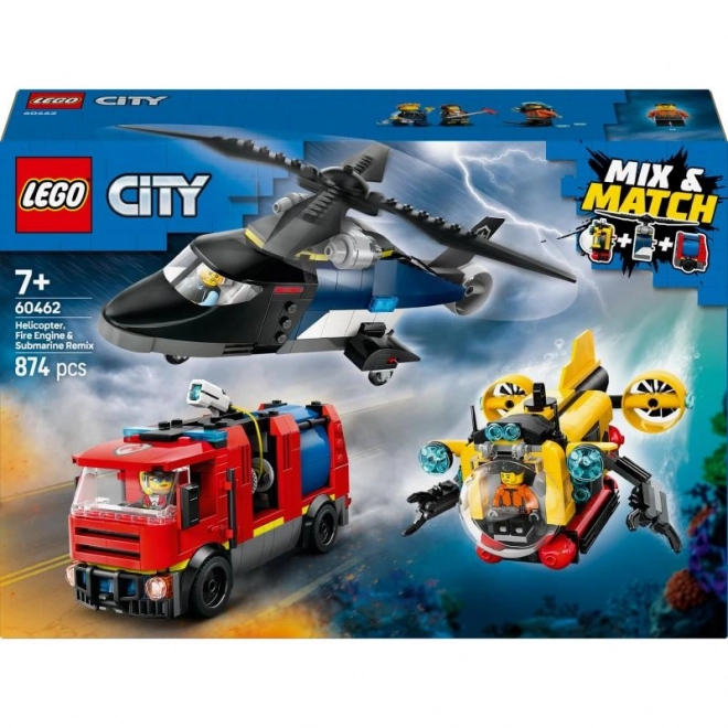 Lego City helikoptéra, hasičského auta a ponorky