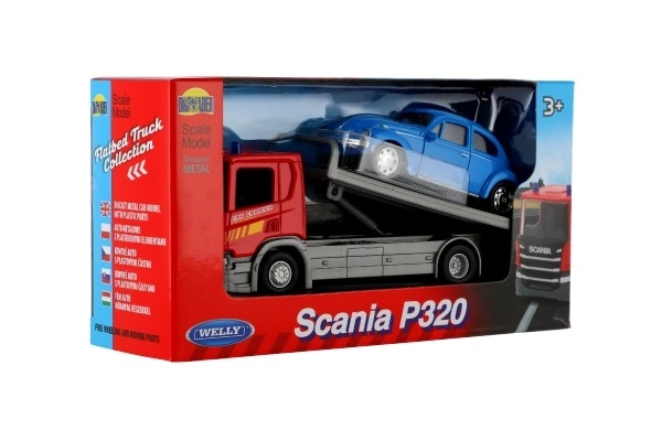 Auto odtahovka Welly Scania P320 + auto kov/plast 15cm mix druhů v krabičce 18,5x10x6cm