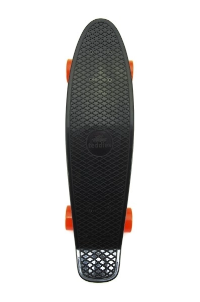 Skateboard - pennyboard 60cm nosnost 90kg, kovové osy – Černý, oranžová kola