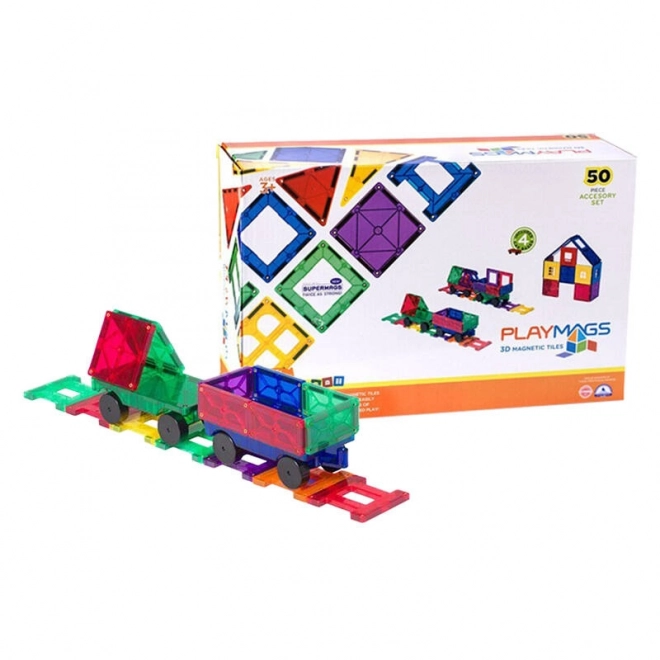 Magnetické dlaždice 3D Train Playmags 153 - sada 50 ks