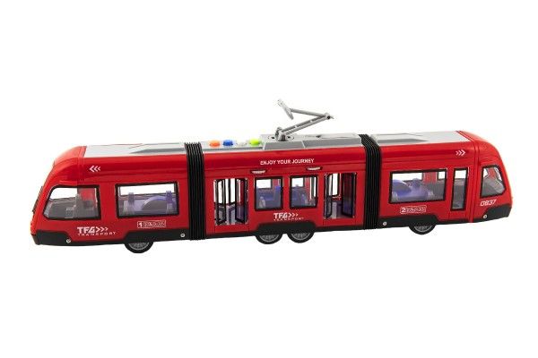 Tramvaj/Vlak plast 44cm na setrvačník na baterie se zvukem se světlem v krabici 48x17x11cm