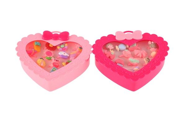 Sada prstýnků v krabičce ve tvaru srdce 12 ks – Světle růžová