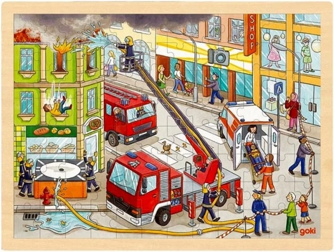 Dřevěné puzzle Hasiči 96 dílků od GOKI