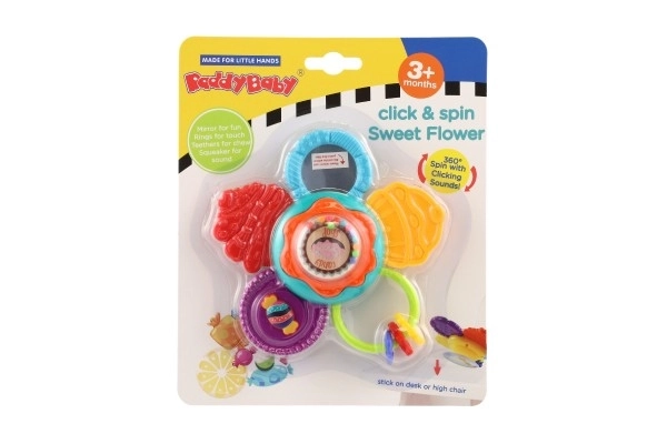 Chrastítko/Kousátko květina plast s přísavkou 15cm na kartě 3m+
