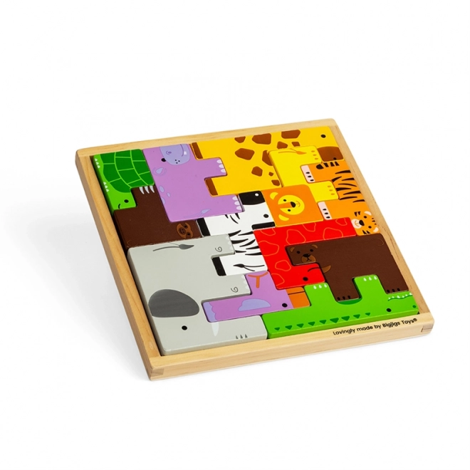 Bigjigs Toys Dřevěné kostky puzzle se zvířátky safari