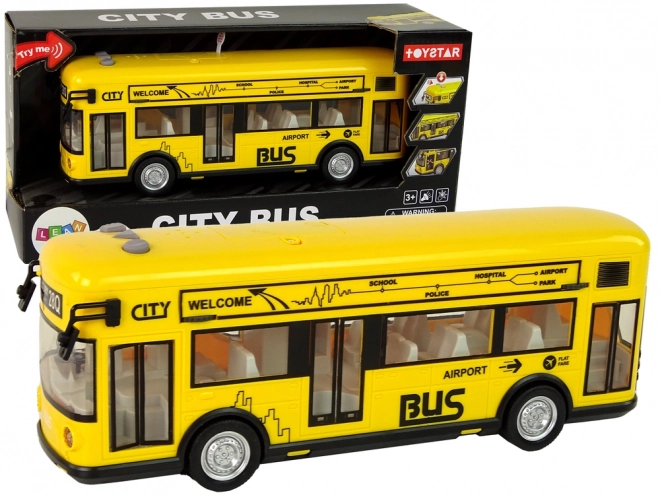 Žlutý městský autobus s třecím pohonem 1:18