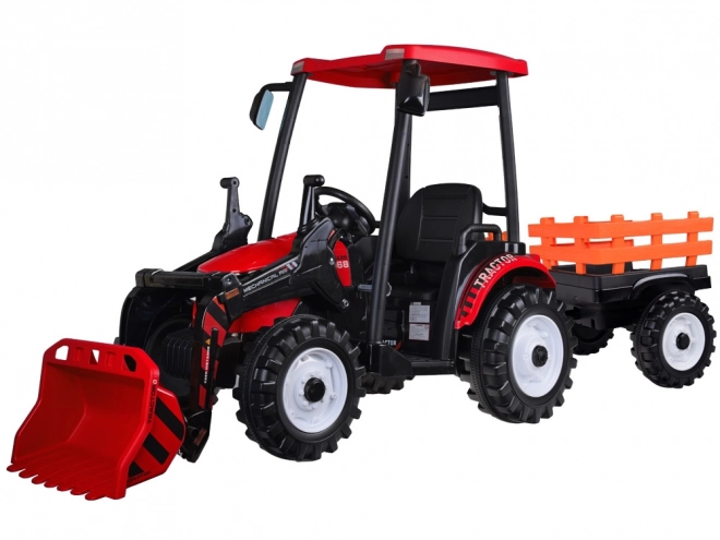 Velký elektrický traktor s přívěsem a lžící pro děti – Červená