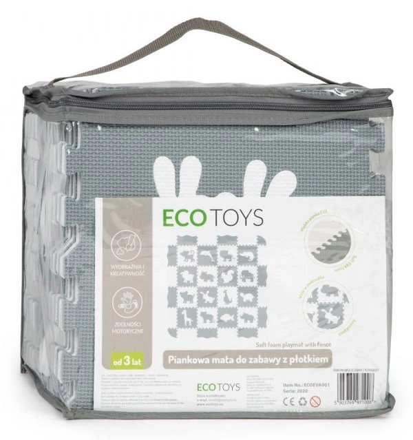 ECOTOYS Pěnové puzzle Zvířata šedá-bílá SX s okraji