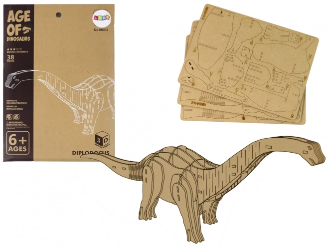 Dřevěné 3D prostorové puzzle Brontosaurus Vzdělávací skládání 38 dílků