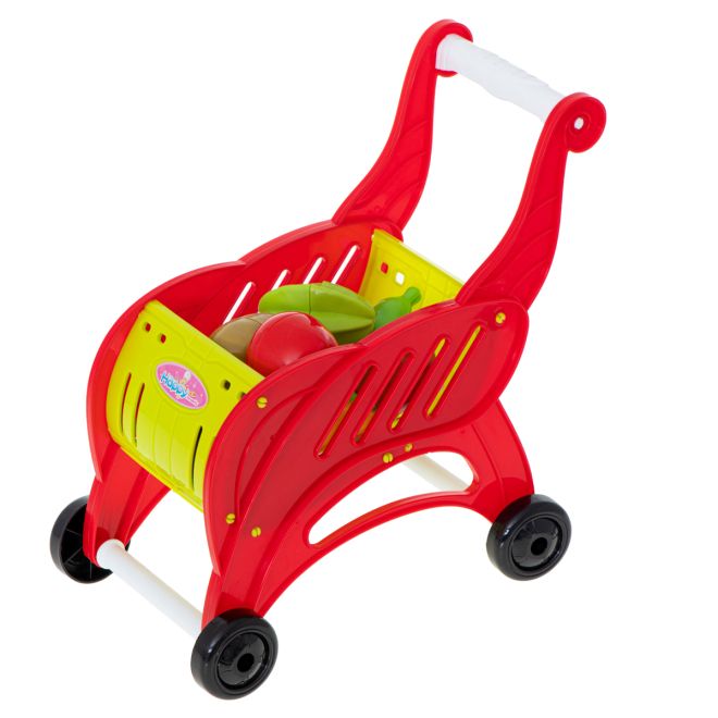 Dětský nákupní vozík s ovocem a zeleninou na krájení