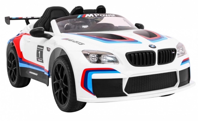 BMW M6 GT3 Autíčko na baterie pro děti Bílé + ventilace + zvuky MP3 Světla + dálkové ovládání