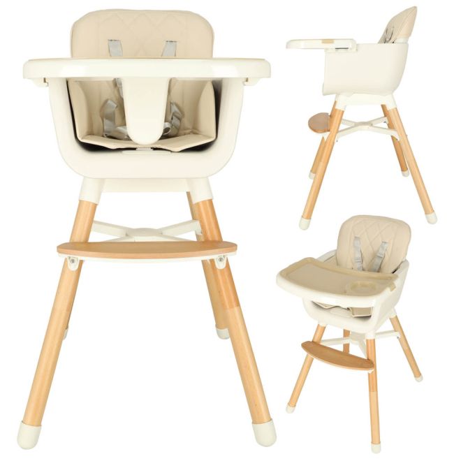 Dětská jídelní židlička s podnožkou, dřevěné nohy barva béžová