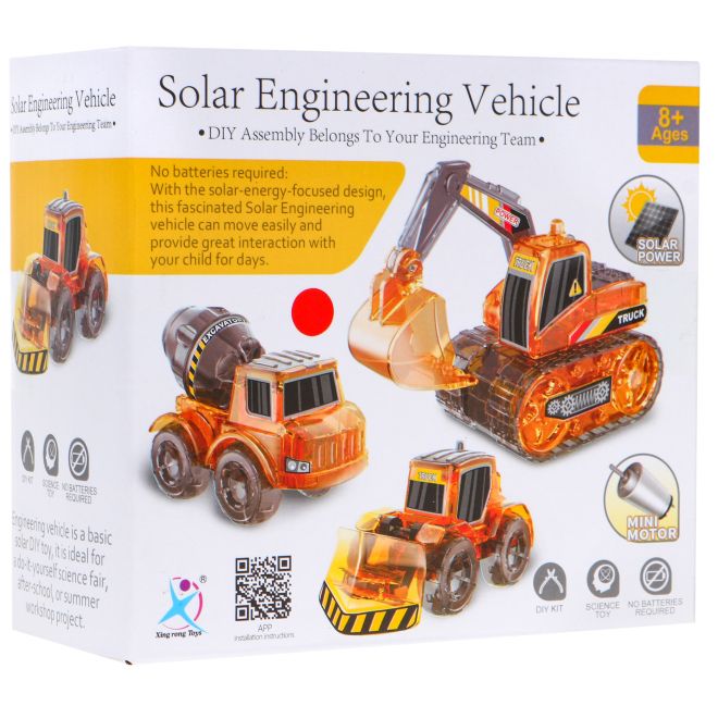 Vzdělávací sada solárních stavebních vozidel 3 v 1 pro děti Bagr Míchačka na beton Buldozer
