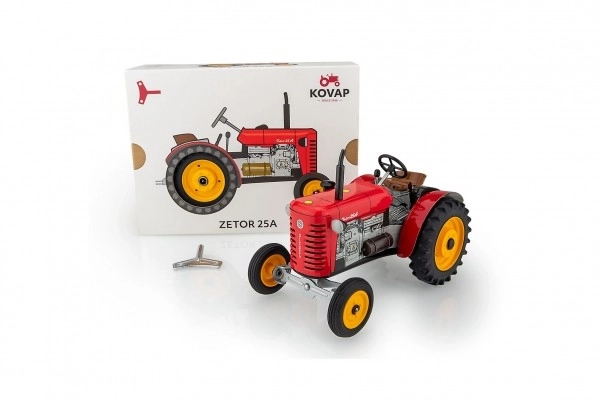 Traktor Zetor 25A červený na klíček kov 15cm 1:25 v krabičce Kovap