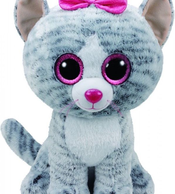 TY Beanie Boos Kiki maskot - šedá kočka, 42 cm