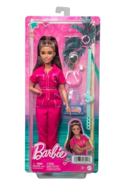 Barbie brunetka v růžovém overalu