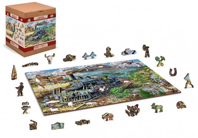 WOODEN CITY Dřevěné puzzle Železnice 2v1, 505 dílků EKO