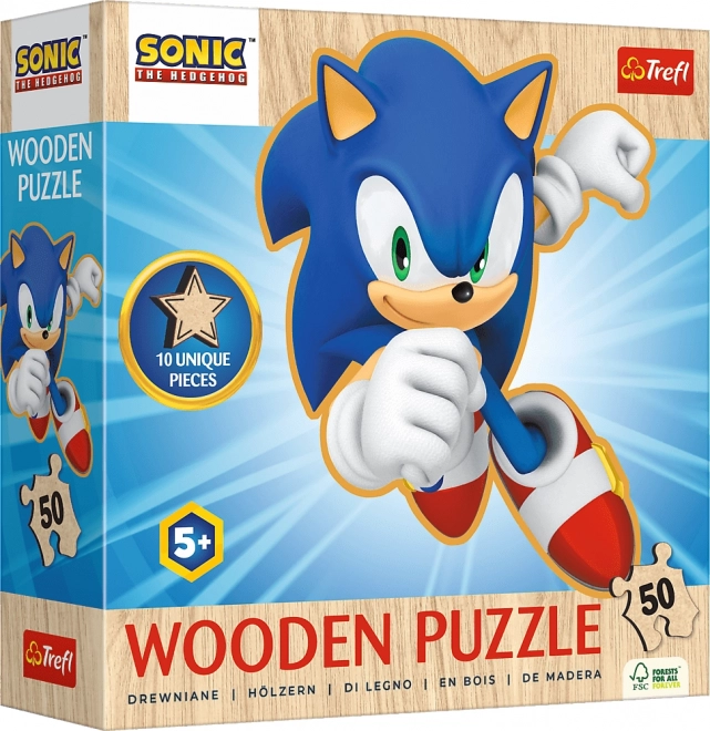 TREFL Dřevěné obrysové puzzle Sonic: Veselý Sonic 50 dílků