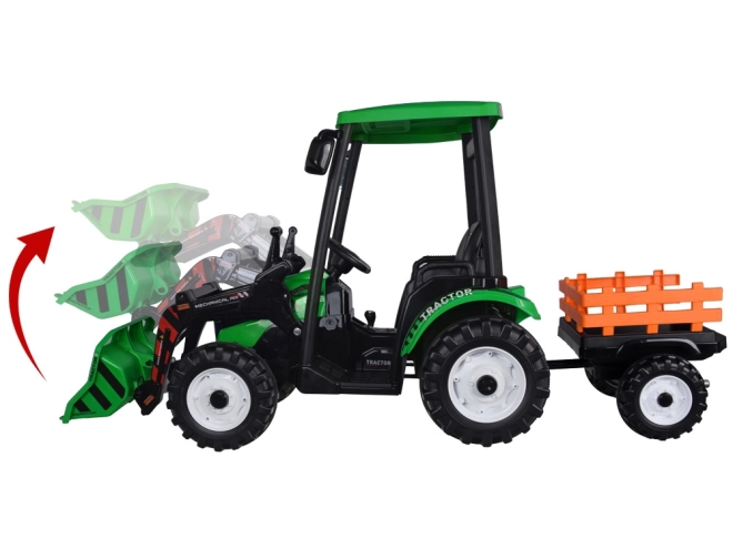 Tractor electric mare cu lopată și remorcă pentru copii – Zelená