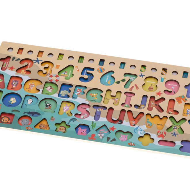 Dřevěné počítadlo - čísla, písmena, tvary a zvířata