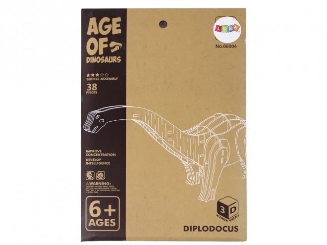 Dřevěné 3D prostorové puzzle Brontosaurus Vzdělávací skládání 38 dílků