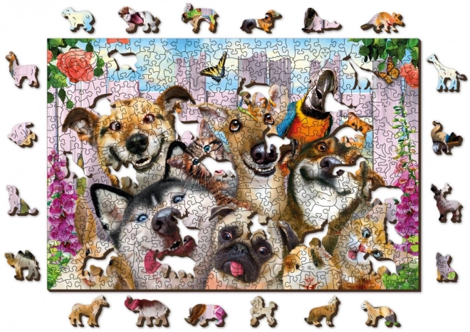 Wooden City Dřevěné puzzle Blázniví mazlíčci 2v1, 505 dílků EKO